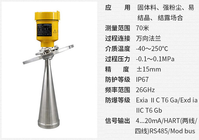 防腐雷達物位計RD706技術(shù)參數表圖