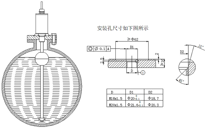 側裝磁致伸縮液位計螺紋安裝圖