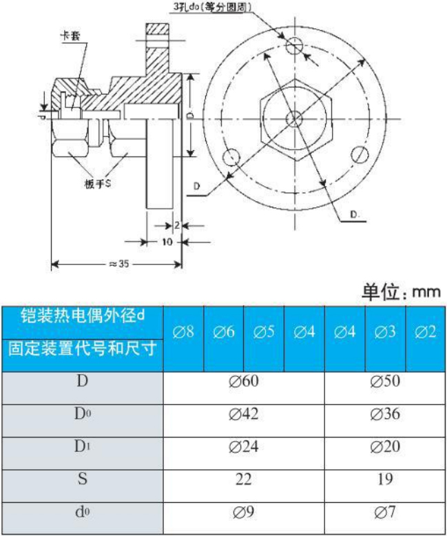 法蘭式熱電偶法蘭安裝尺寸圖