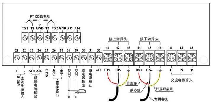 中央空調超聲波流量計主機接線(xiàn)圖